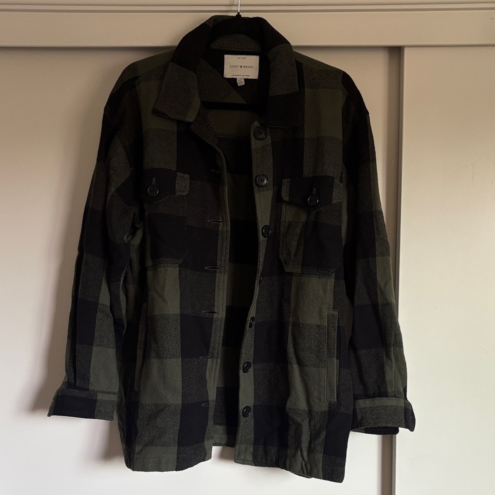 Lucky Brand Green and Black Plaid Shirt Jacket